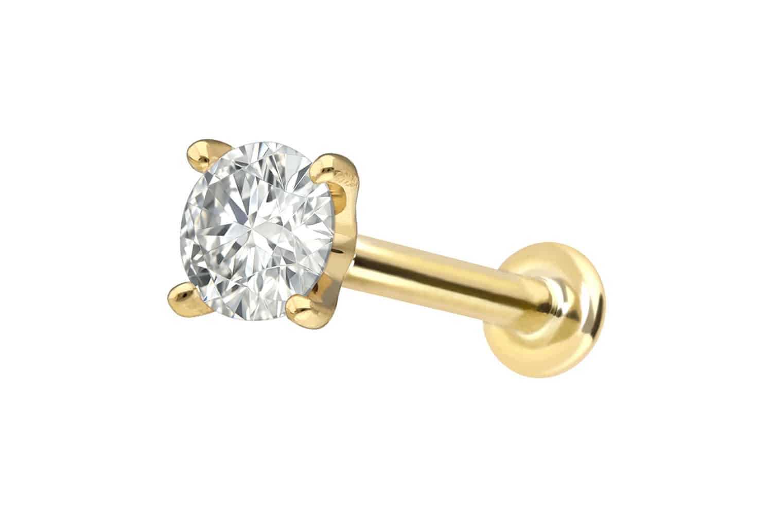 18 Karat Gold Labret Piercing mit Innengewinde DIAMANT